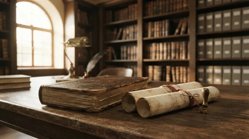 A weathered 16th-century Ottoman Sharia court ledger bound in cracked leather resting on a wooden desk.