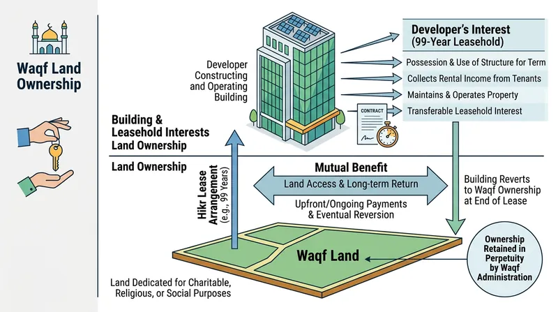 The Hikr lease allows developers to build on Waqf land without violating the endowment's absolute inalienability.