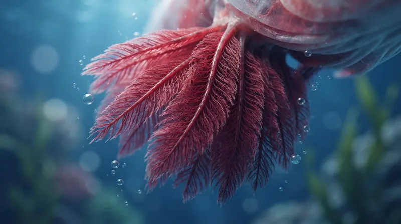 Illustration: Microscopic lamellae line the gill filaments, minimizing the diffusion distance between the water and the bloodstream.