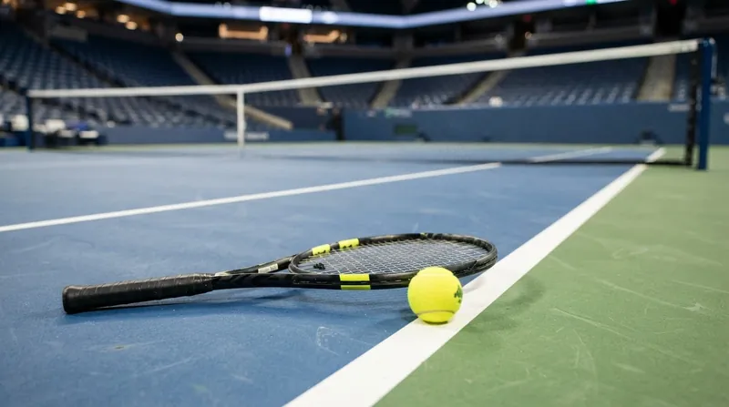 Stefanos Tsitsipas hitting a one-handed backhand during an indoor hard-court tennis match.