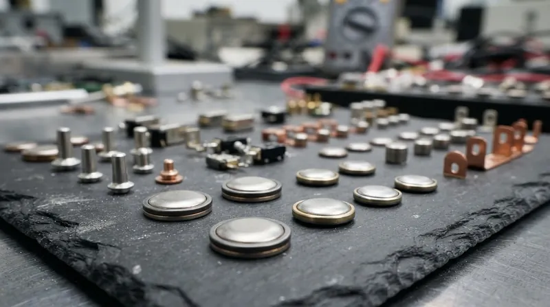 Illustration: Bimetallic laminates are permanently bonded together before being stamped into their final dome geometry.