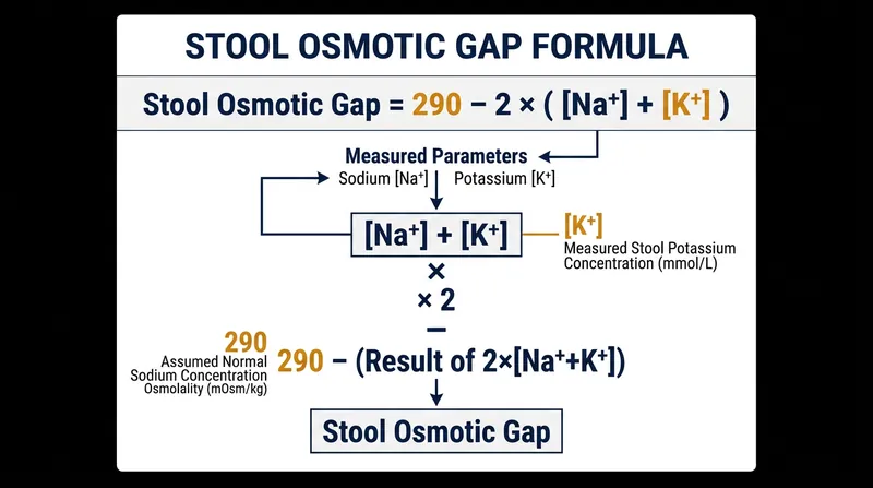 The standard formula doubles the measured cations to account for unmeasured anions, subtracting the sum from the assumed normal osmolality of 290 mOsm/kg.