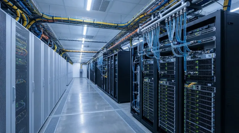 Illustration: Delivering power from the substation down to individual server blades requires entirely new cabling architectures.