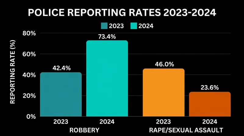 Reporting rates for specific violent crimes inverted sharply between 2023 and 2024.