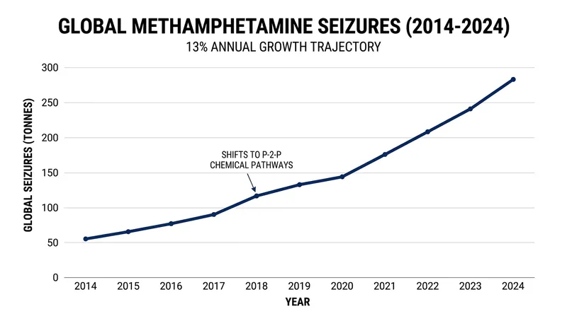 Methamphetamine interception rates reflect a rapidly expanding global market.