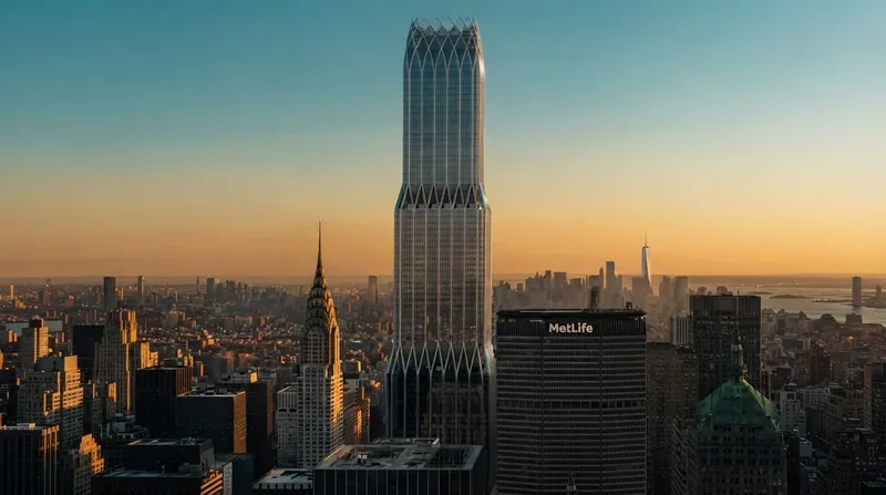 The modern glass facade of the JPMorgan Chase corporate headquarters building reflecting the New York City skyline.
