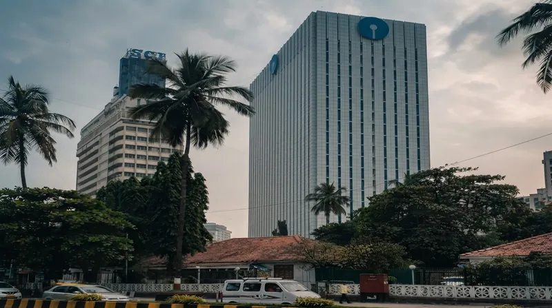 Exterior view of a State Bank of India branch building during daytime.