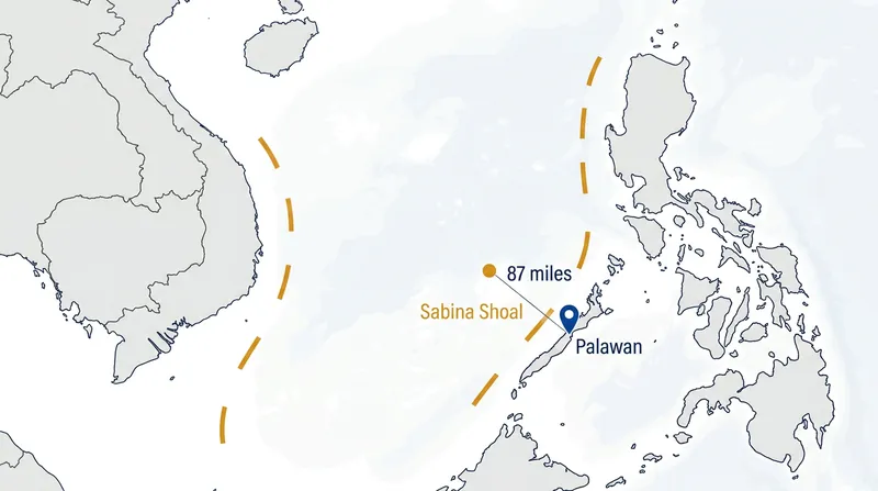 Sabina Shoal lies 87 miles off the coast of Palawan, well within the Philippine exclusive economic zone.