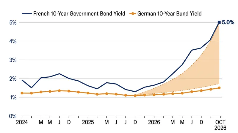 The yield spread between French and German 10-year bonds widened to nearly 160 basis points, the highest since 2011.
