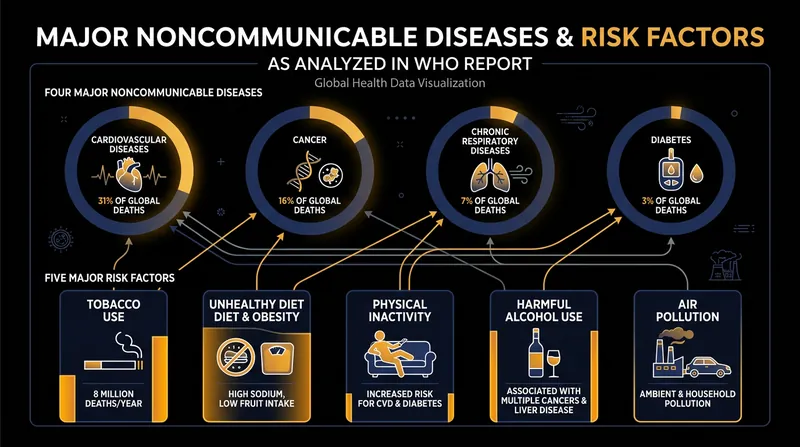 The WHO report evaluates 35 distinct health indicators across four major disease categories and five primary risk factors.