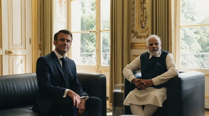 French President Emmanuel Macron speaking at a podium with a stern expression, French flag behind him.