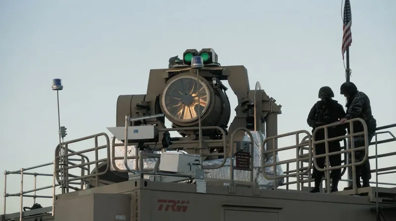 A South Korean military laser air defense system deployed in a field during a combat exercise.