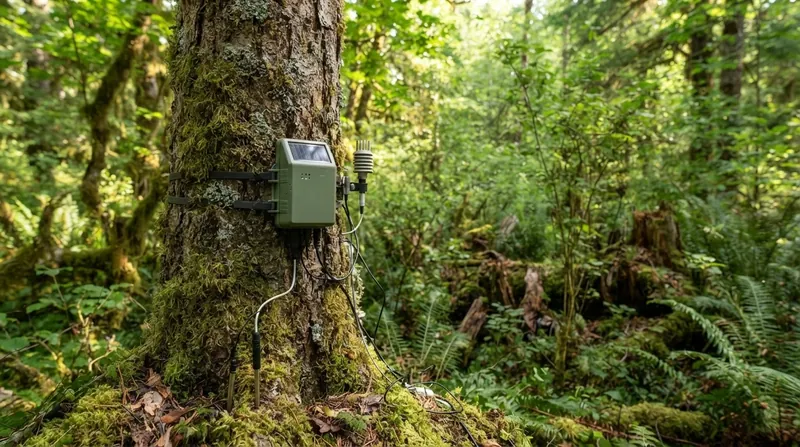 Illustration: Ecologists are deploying IoT sensor networks to track microclimate fluctuations in real time.