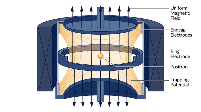A Penning trap uses magnetic and electric fields to isolate the positron from the physical walls.