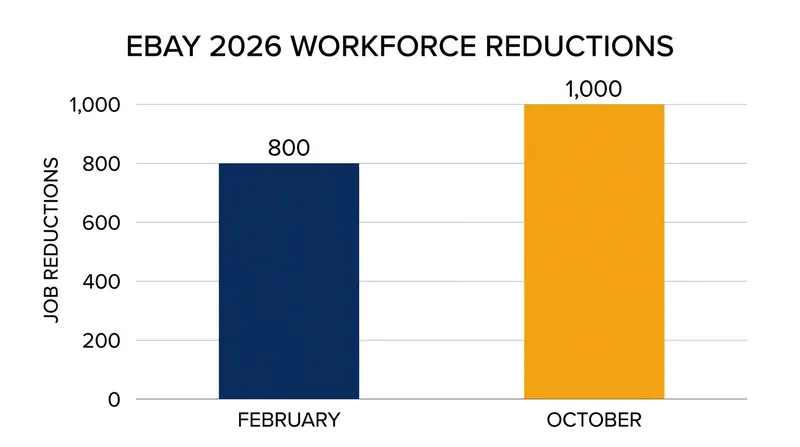 eBay has eliminated approximately 1,800 positions across two major restructuring rounds in 2026.