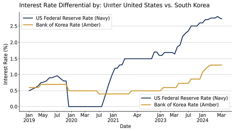 The interest rate gap between the US Federal Reserve and the Bank of Korea is the widest on record.