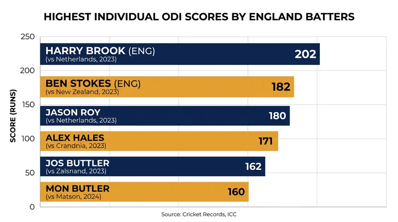 Brook shattered the previous English national record of 182 set by Ben Stokes in 2023.