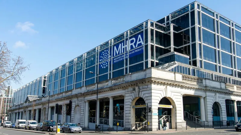 Exterior view of the Medicines and Healthcare products Regulatory Agency headquarters building in London.