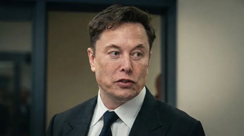A Tesla electric vehicle parked in front of a massive SpaceX Starship rocket on a launch pad.