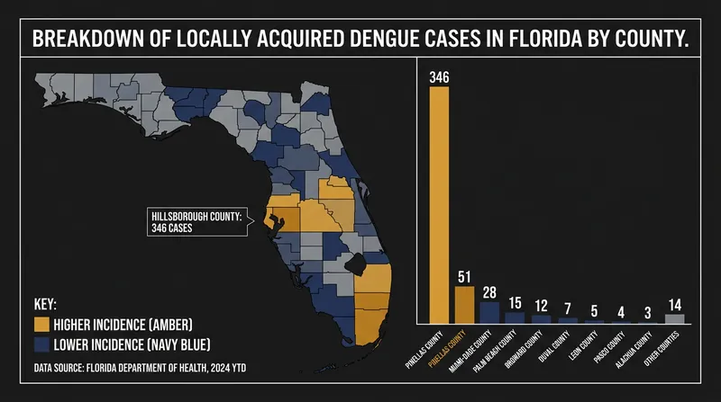 Hillsborough County remains the epicenter of Florida's locally acquired dengue cases.