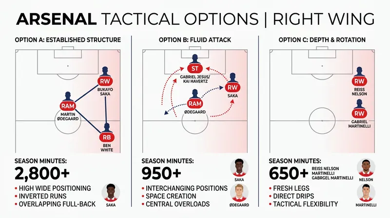 Arsenal faces multiple tactical reshuffles to cover the right wing in Saka's absence.