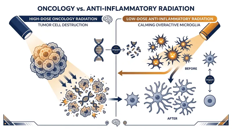 Low-dose radiation aims to act as a biological peacekeeper rather than destroying tissue.