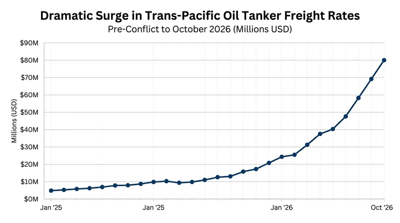 The cost to charter a supertanker from the US Gulf Coast to China has surged since late February.