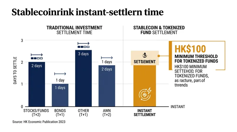 Stablecoin integration allows for instant settlement of tokenized money market funds.