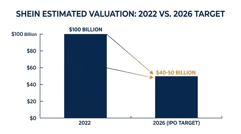 Shein's valuation has contracted significantly since its 2022 peak amid mounting regulatory and tariff pressures.