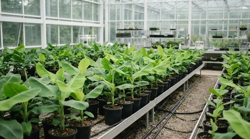 Illustration: Researchers are cultivating the first generation of resilient banana hybrids in specialized breeding facilities.