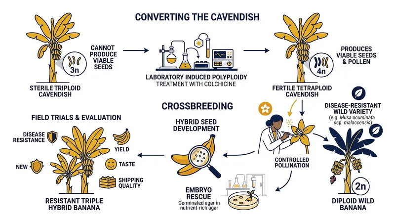Restoring fertility to the Cavendish allows breeders to naturally introduce disease-resistant traits from wild banana species.