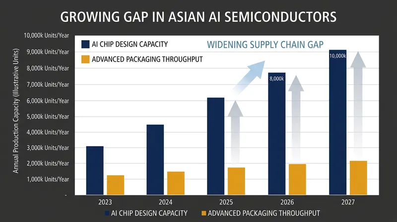 The disparity between silicon design orders and physical packaging capacity in mainland China.