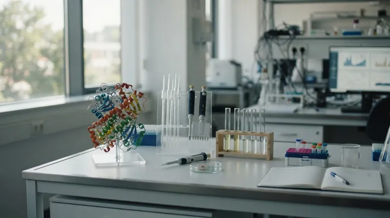 Illustration: The AI unifies the generation of a protein's sequence and its three-dimensional structure into a single computational step.