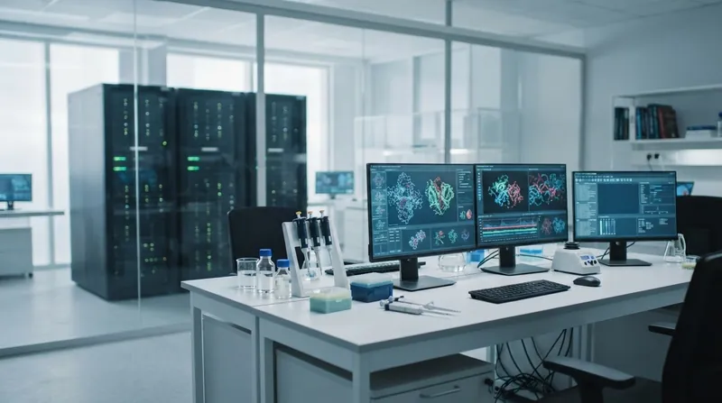 A modern, high-tech government science laboratory building with a sleek glass exterior and security features.