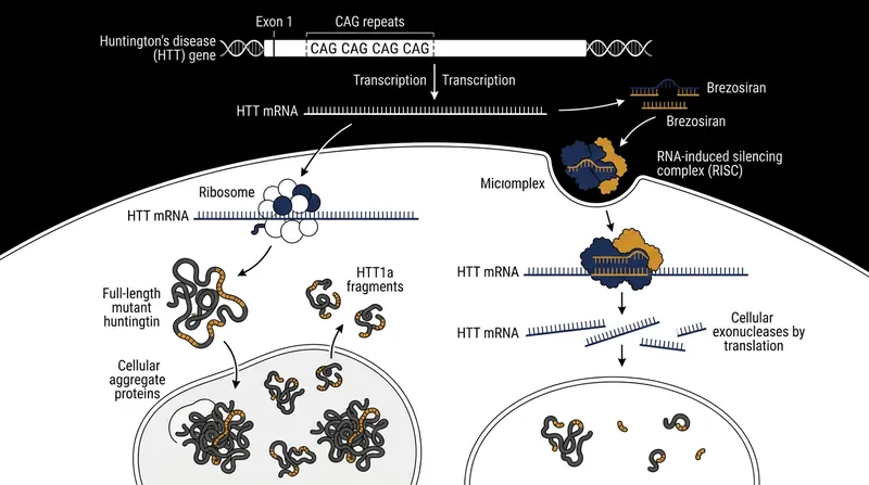 Brezosiran targets a specific region of messenger RNA to halt the production of toxic protein fragments.