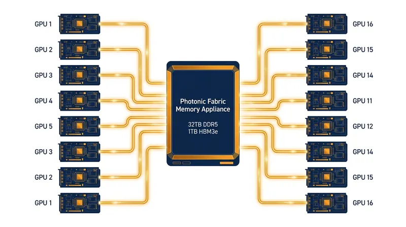 The proposed architecture allows up to 16 host processors to share a massive centralized memory pool.