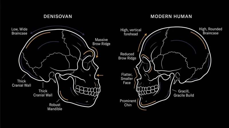Denisovans possessed a unique combination of archaic features, like a massive brow ridge, and modern traits, like an arched temporal bone.