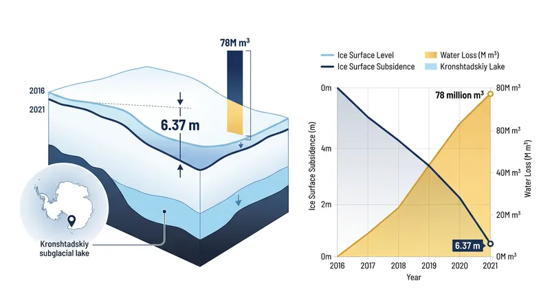 The ice surface above the Kronshtadskiy lake dropped by 6.37 meters as 78 billion liters of water drained away.