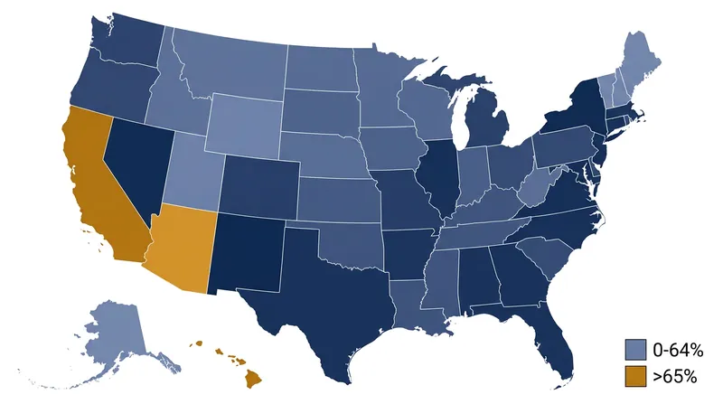 Unsheltered rates remain highest in warmer climates where winter survival outdoors is physically possible.