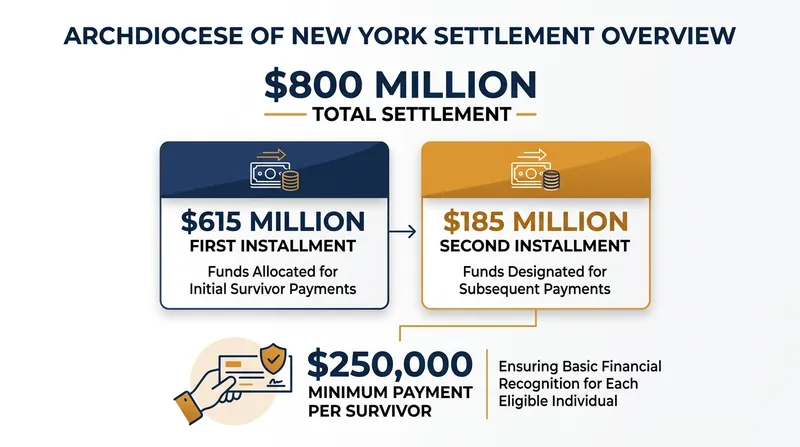The settlement structure guarantees a minimum payout for each survivor while expediting the transfer of funds.