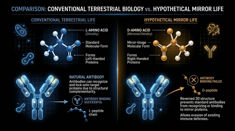 Because mirror molecules are structurally inverted, they would likely be invisible to natural enzymes and immune system antibodies.