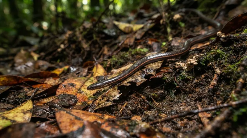 Illustration: Dwarf reed snakes spend most of their lives hidden beneath the leaf litter of Southeast Asian forests, making their behaviors difficult to observe.