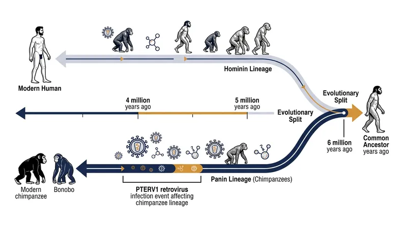The PTERV1 retrovirus swept through African ape populations after the human and chimpanzee lineages had already diverged.