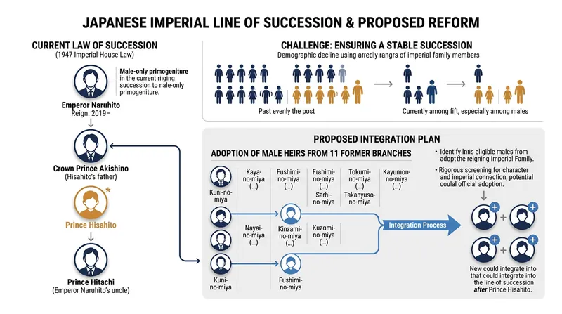 The new law allows male descendants from 11 former branch families to join the line of succession behind Prince Hisahito.