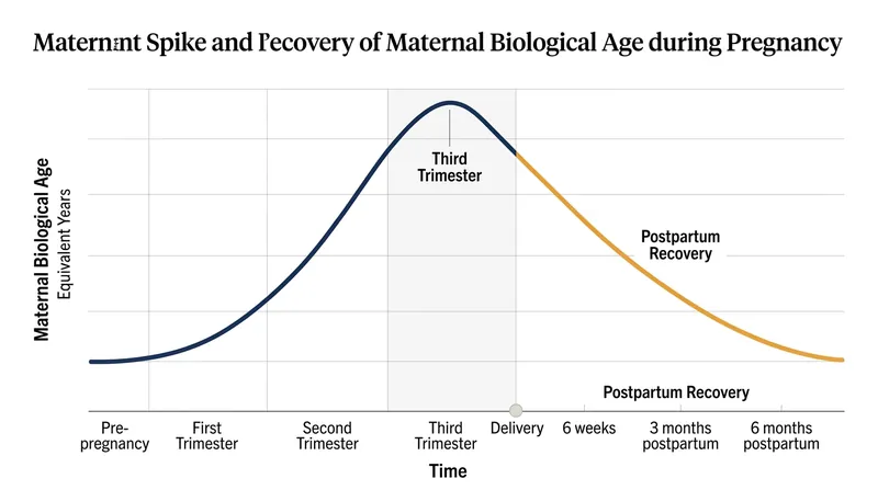 Biological age transiently spikes during pregnancy before gradually recovering postpartum.