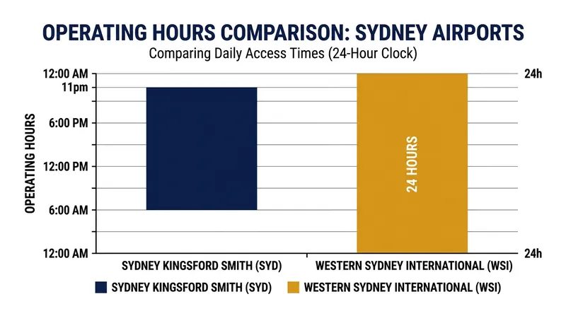 Unlike Sydney's existing gateway, the new facility operates without a nighttime curfew.