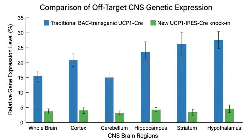 The knock-in model demonstrates substantially lower off-target Cre recombinase activity in the central nervous system.