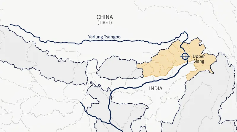 The proposed 11,200 MW Upper Siang project sits downstream from China's planned 60,000 MW mega-dam on the Yarlung Tsangpo.