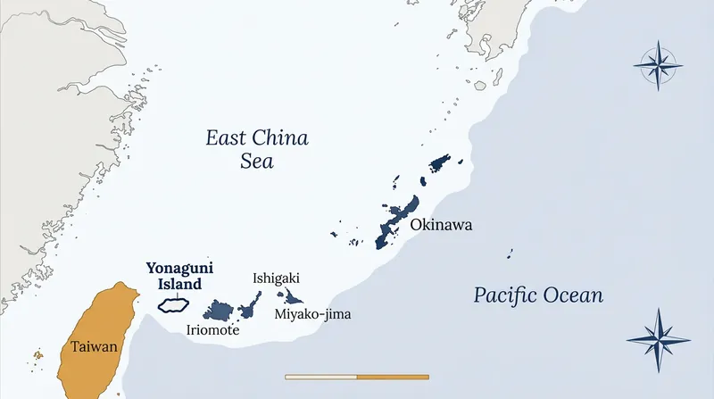 Yonaguni sits approximately 110 kilometers off the eastern coast of Taiwan.