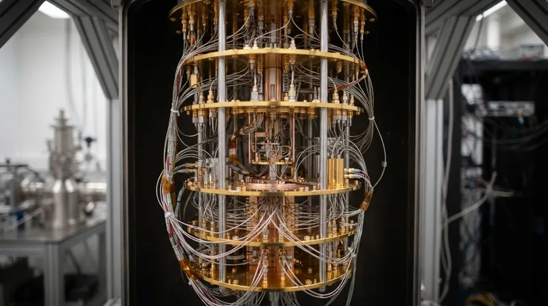 Illustration: The physical space required for coaxial cables inside dilution refrigerators places a hard limit on how many individual control lines a quantum processor can accommodate.